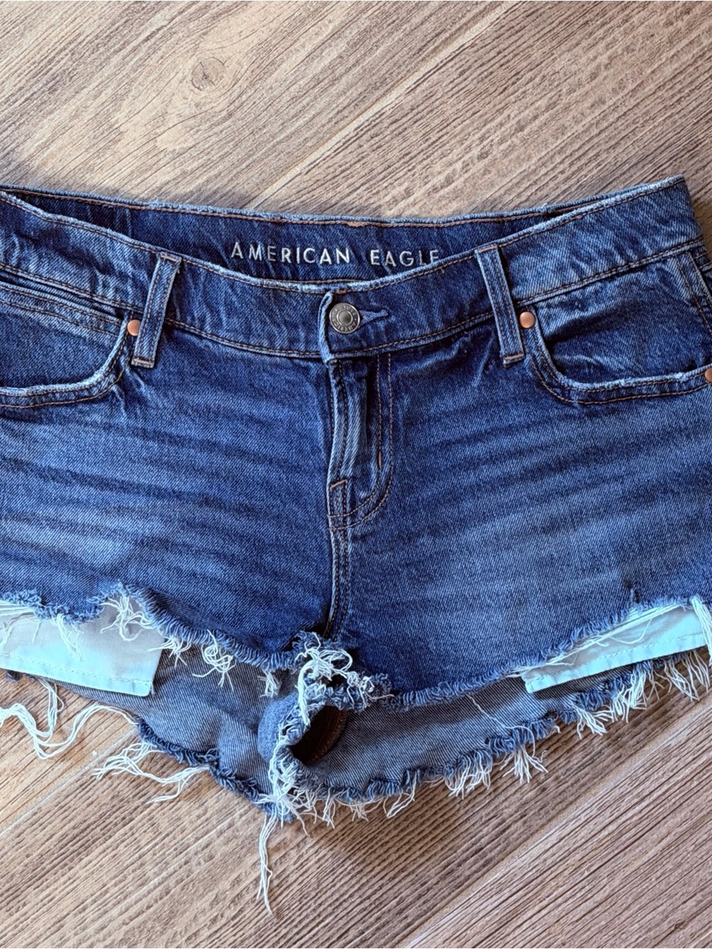 American Eagle Outfitters Dark Indigo Frayed Denim Shorts